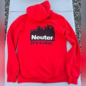 SPCA Red District Zip Jacket Hoodie with Cat Graphic 'Neuter It's Cuter' Small